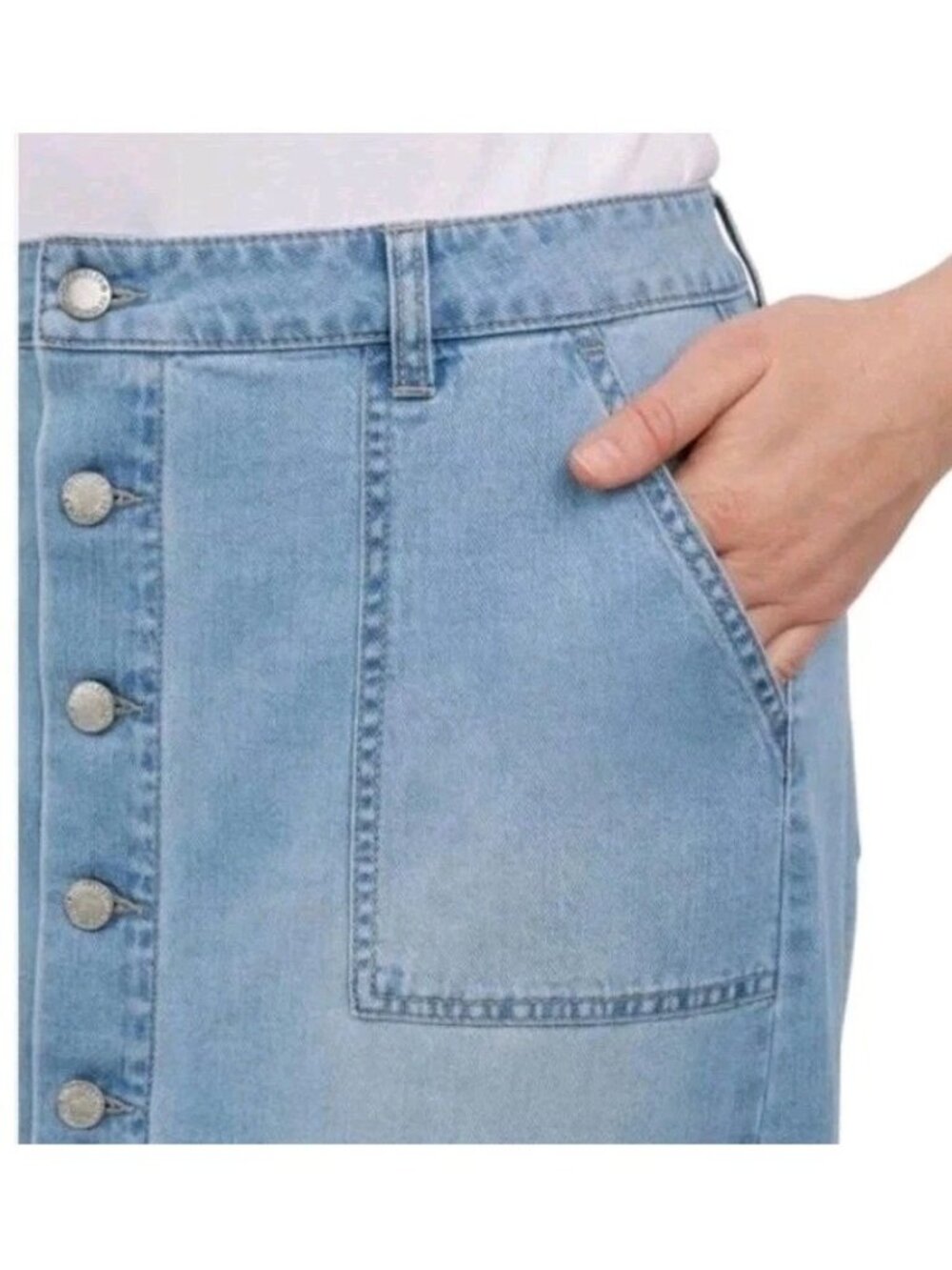 NWT Wrangler Women's 4 Chambray Midi Skirt Light Blue Button Front - Picture 3 of 13